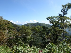 暑い陽射しの尾根を歩く